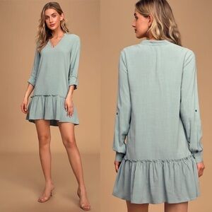 Lulu’s Sage Blue Long Sleeve Ruffled Swing Dress